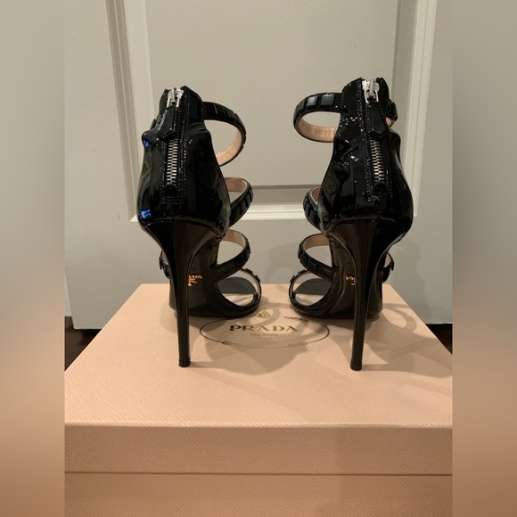 Prada Black Patent Sandal Heels SZ 39.5 - Picture 3 of 12